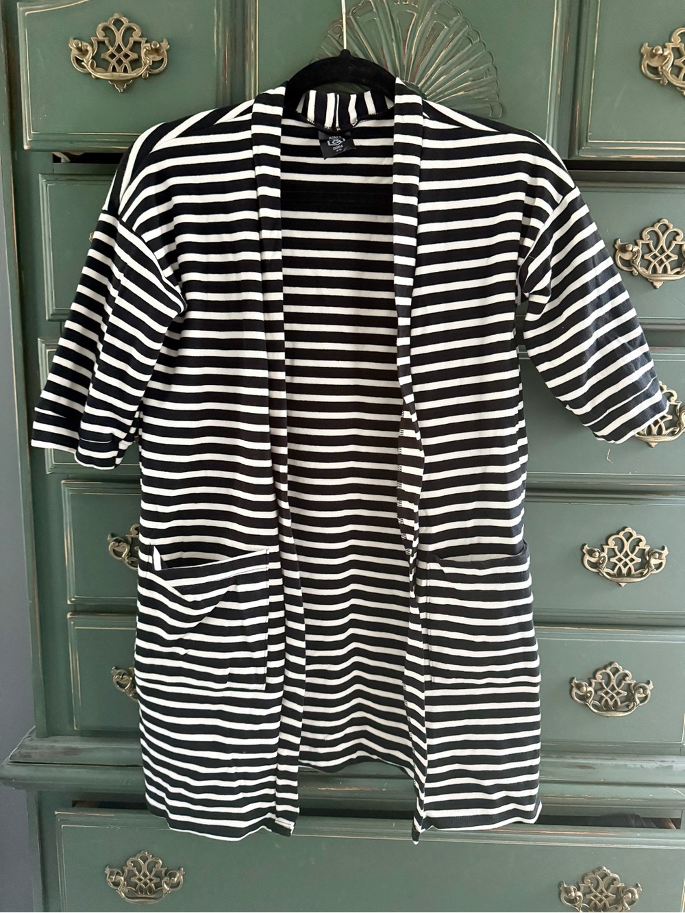 Agnes & Dora Black and White Striped Open-Front Cardigan
